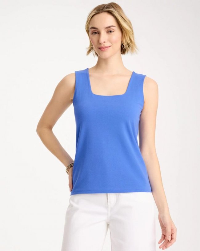 Chicos Contour Cotton™ Square Neck Tank - AMPARO BLUE