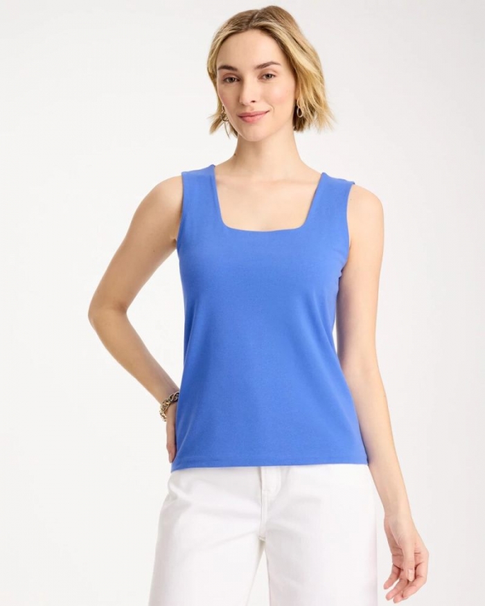 Chicos Contour Cotton™ Square Neck Tank - AMPARO BLUE