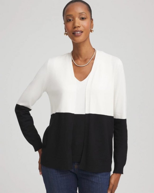 Chicos Ella Colorblock Long-Sleeve Cardigan - ECRU