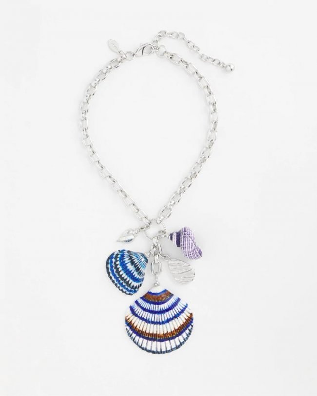 Chicos Silver-Tone Seashell Pendant Necklace - BLUE AND WHITE