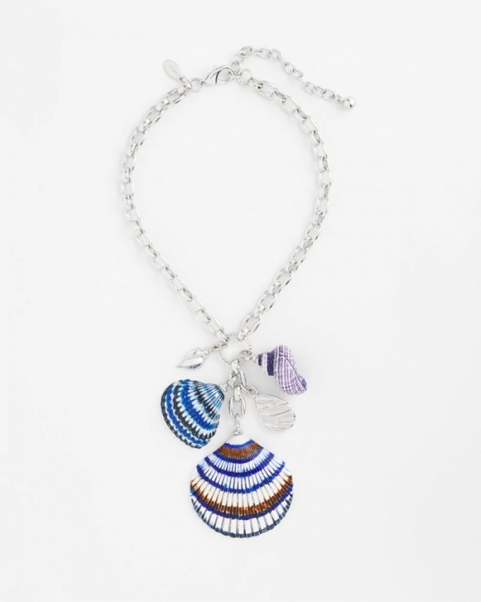 Chicos Silver-Tone Seashell Pendant Necklace - BLUE AND WHITE