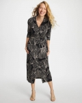 Chicos Printed Knit Shirtdress - BLACK