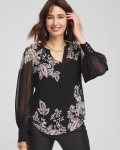 Chicos Floral Pintuck Sleeve Blouse - BLACK