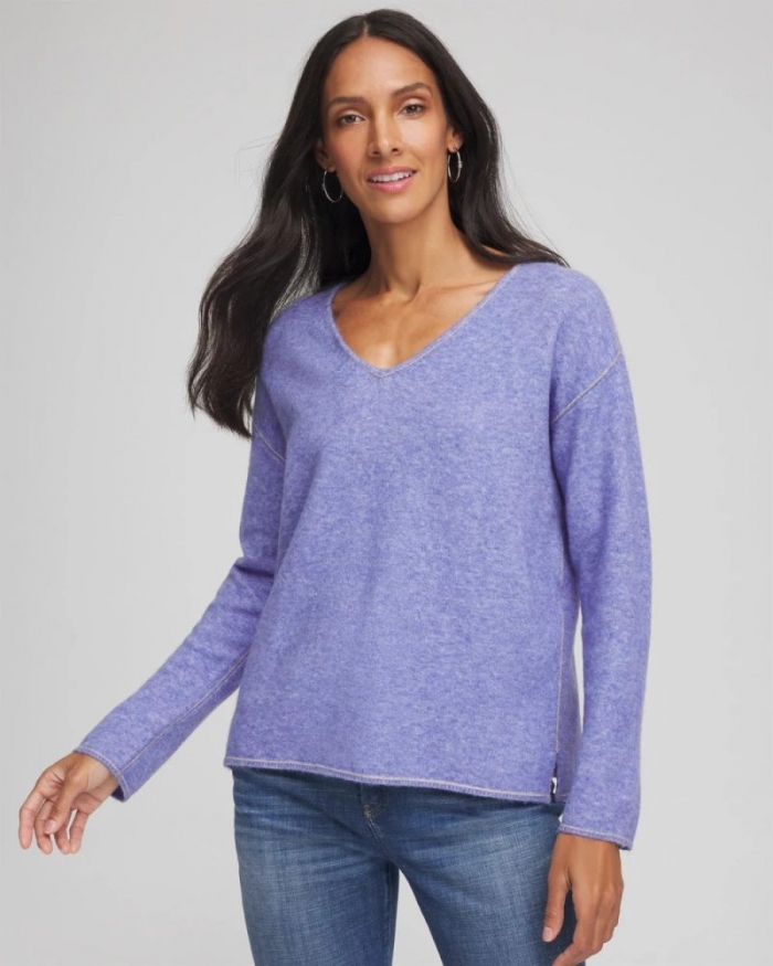 Chicos Contrast Stitch Detail Pullover - VIBRANT IRIS