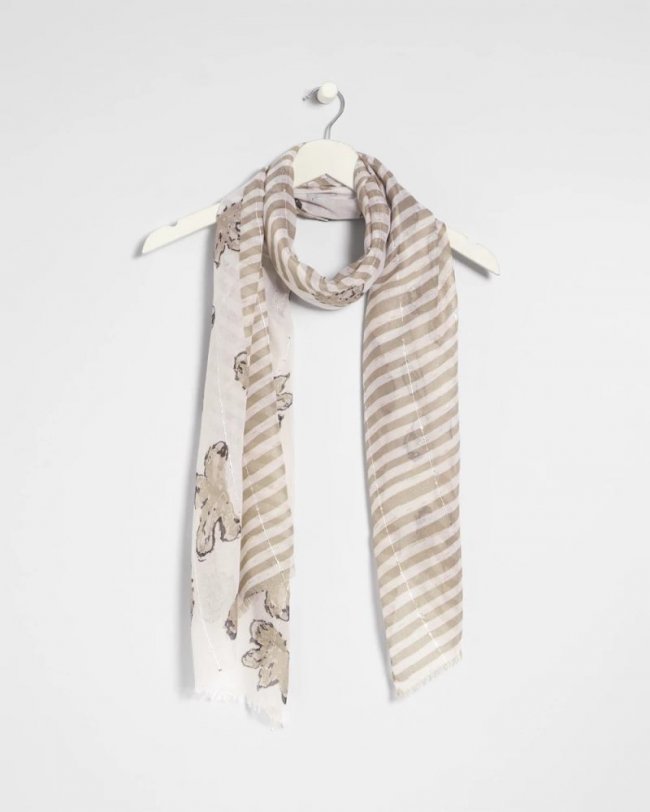 Chicos Striped Floral Oblong Scarf - NEUTRAL Chicos Striped Floral Oblong Scarf - NEUTRAL