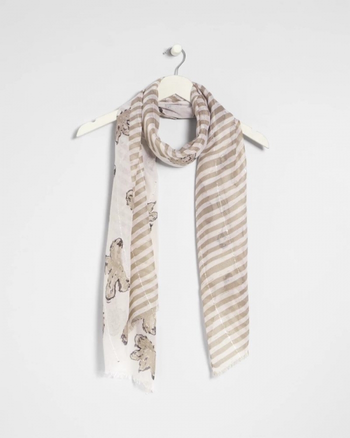 Chicos Striped Floral Oblong Scarf - NEUTRAL