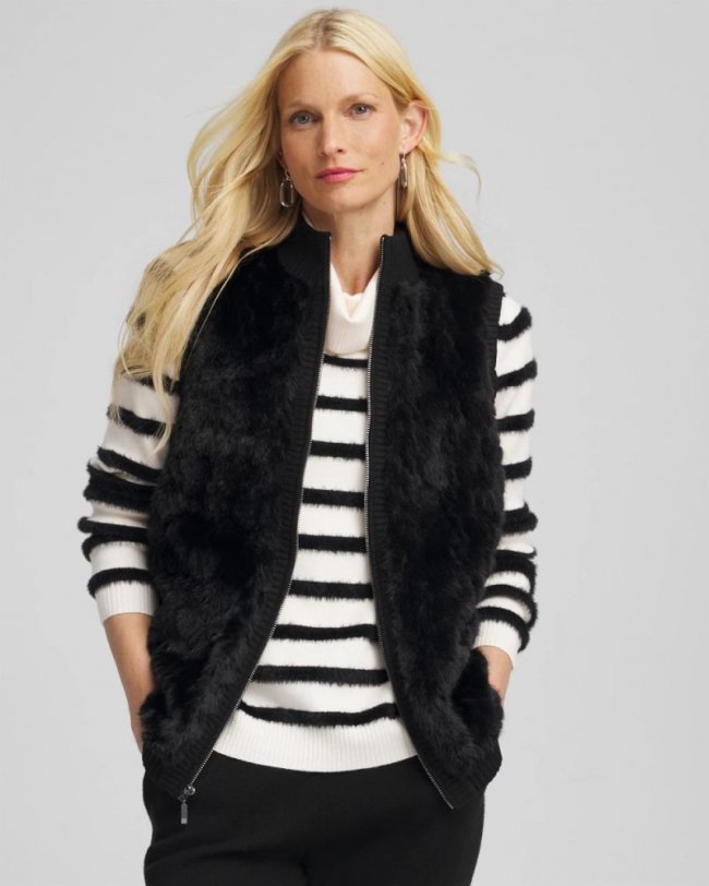 Chicos Zenergy® Luxe Faux Fur Vest - BLACK