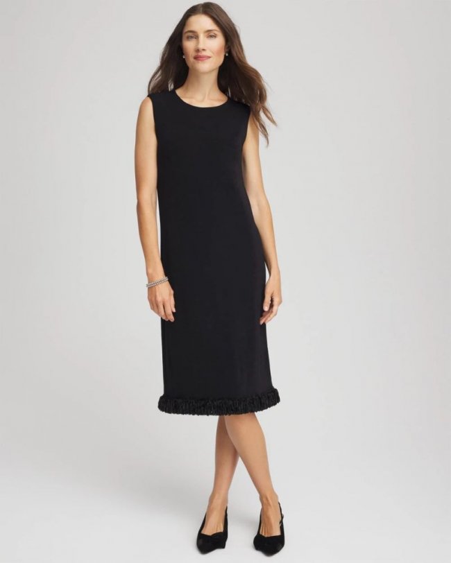 Chicos Travelers™ Fringe Hem Tank Dress - TRAVELERS BLACK