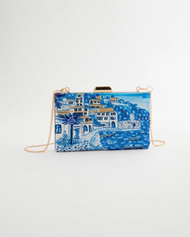 Chicos Embellished Cotton Seaside Clutch - BLUE