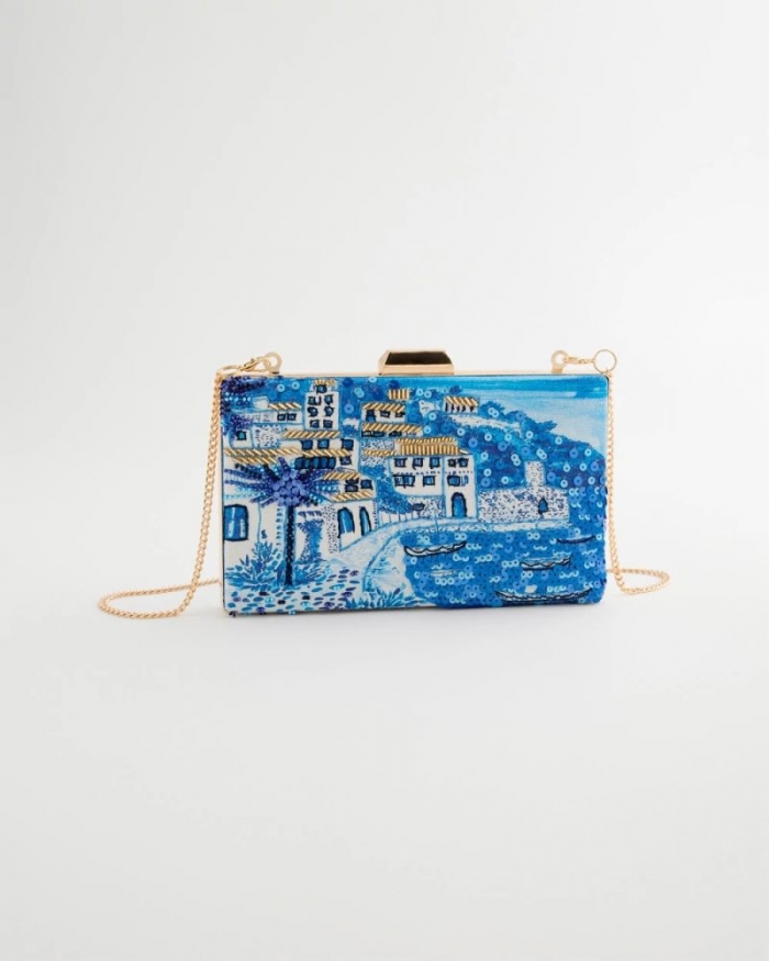 Chicos Embellished Cotton Seaside Clutch - BLUE