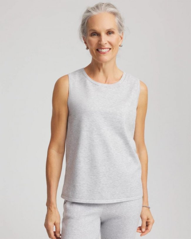 Chicos Zenergy® Luxe Diamante Tank - FROSTED GRAY HEATHER