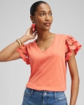 Chicos Tiered Eyelet Sleeve Top - NECTARINE