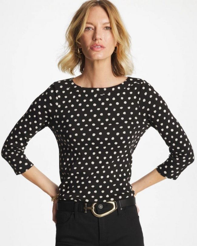 Chicos Polka Dot Pima 3/4 Sleeve Tee - BLACK