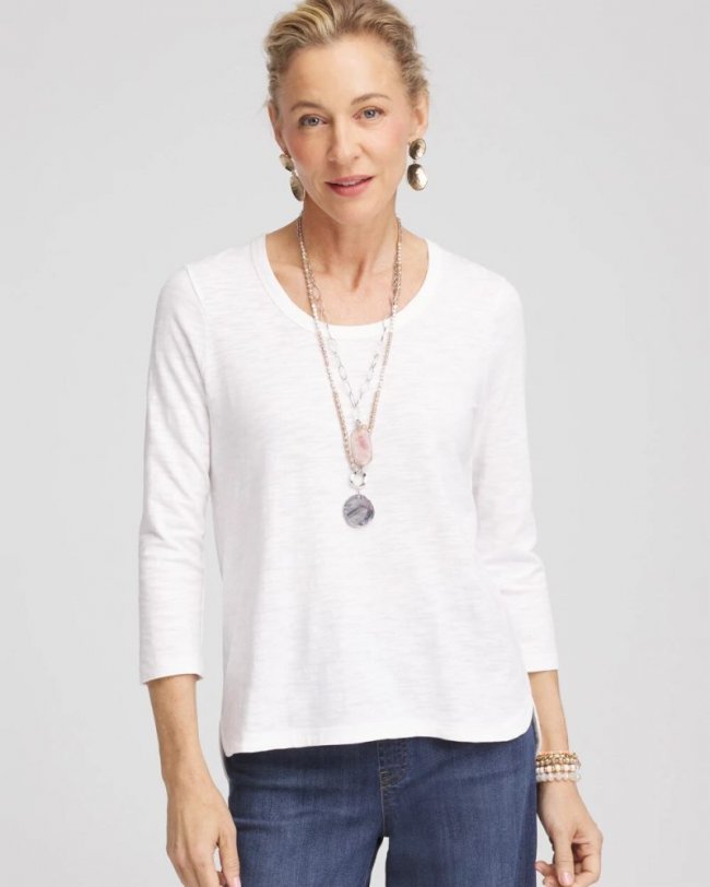 Chicos Slub 3/4-Sleeve Tee - ALABASTER