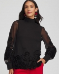 Chicos Sheer Mesh Velvet Appliqué Top - BLACK Chicos Sheer Mesh Velvet Appliqué Top - BLACK