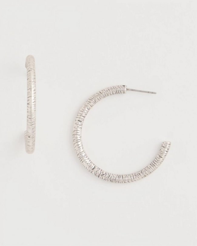 Chicos Silvertone Textured Hoop Earrings - SILVER