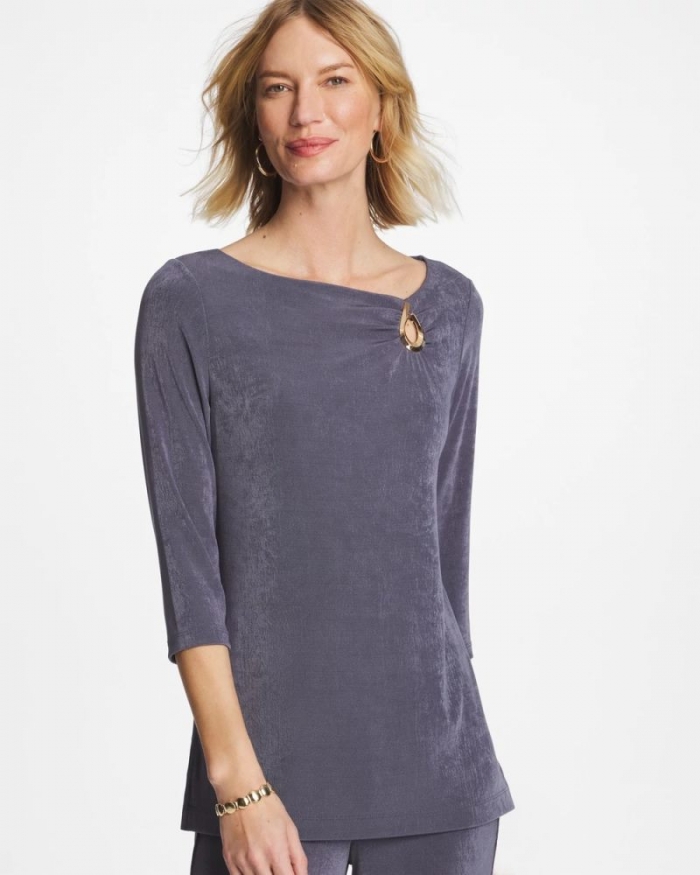 Chicos Travelers™ Hardware 3/4 Sleeve Tunic - SOFT SLATE