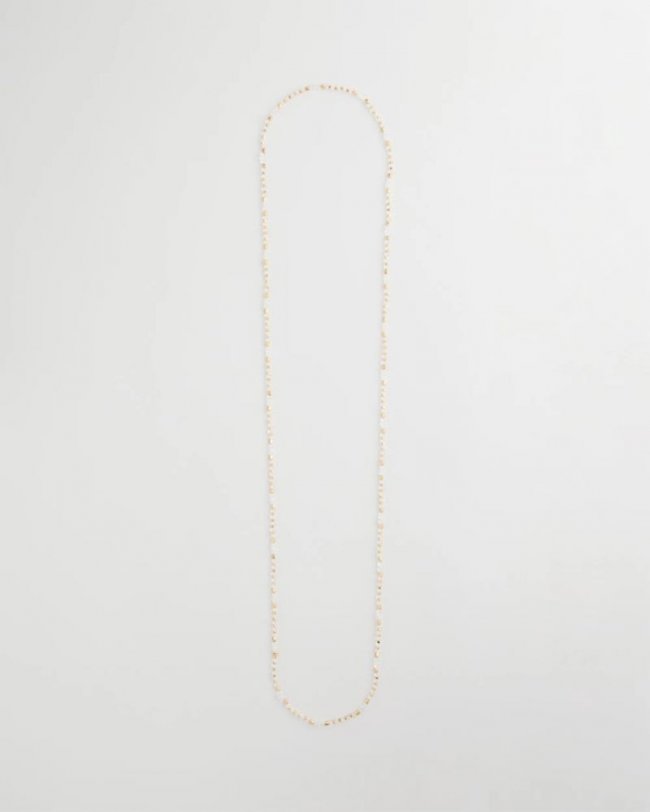 Chicos Sea Foam Long Single-Strand Necklace - WHITE/GOLD