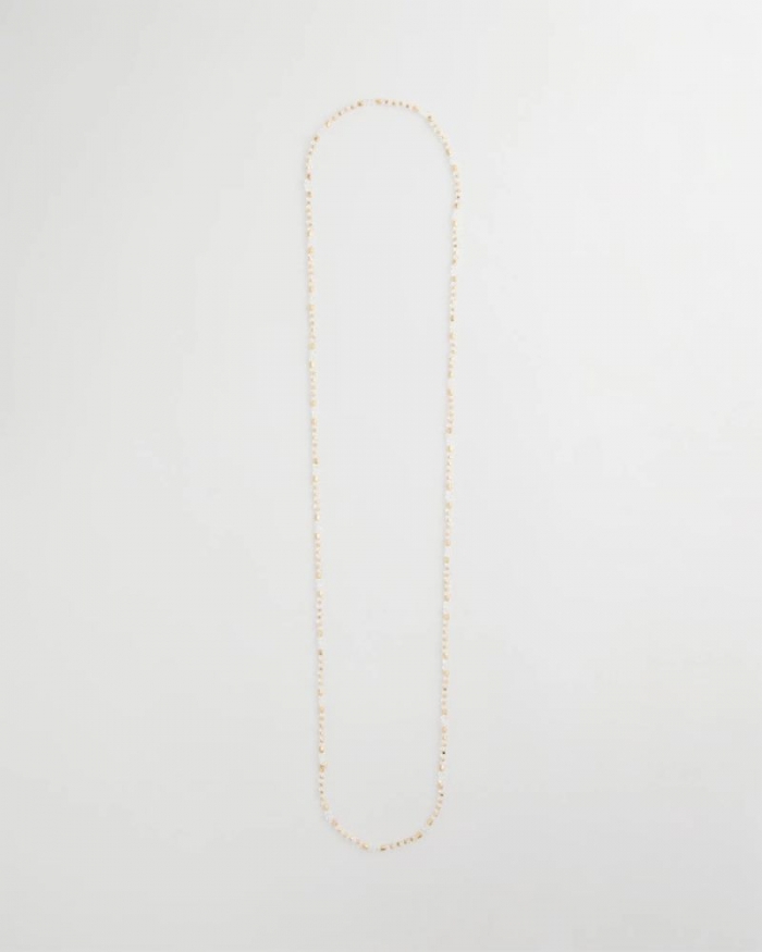 Chicos Sea Foam Long Single-Strand Necklace - WHITE/GOLD