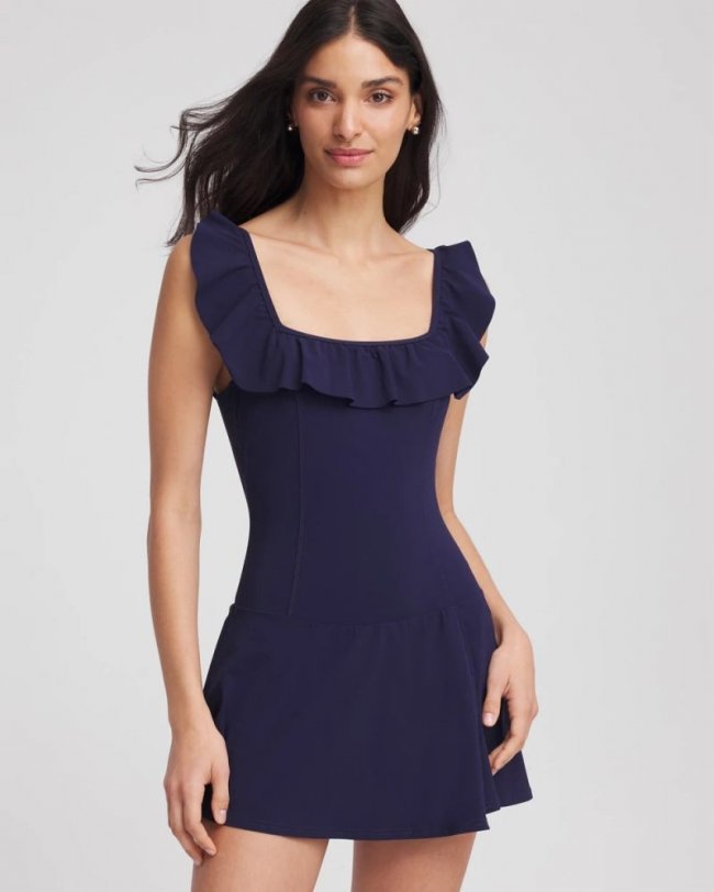 Chicos Gottex Tutti Frutti Square Neck Swim Dress - NAVY