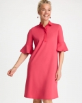 Chicos Knit Flounce Sleeve Dress - HOT HONEYSUCKLE