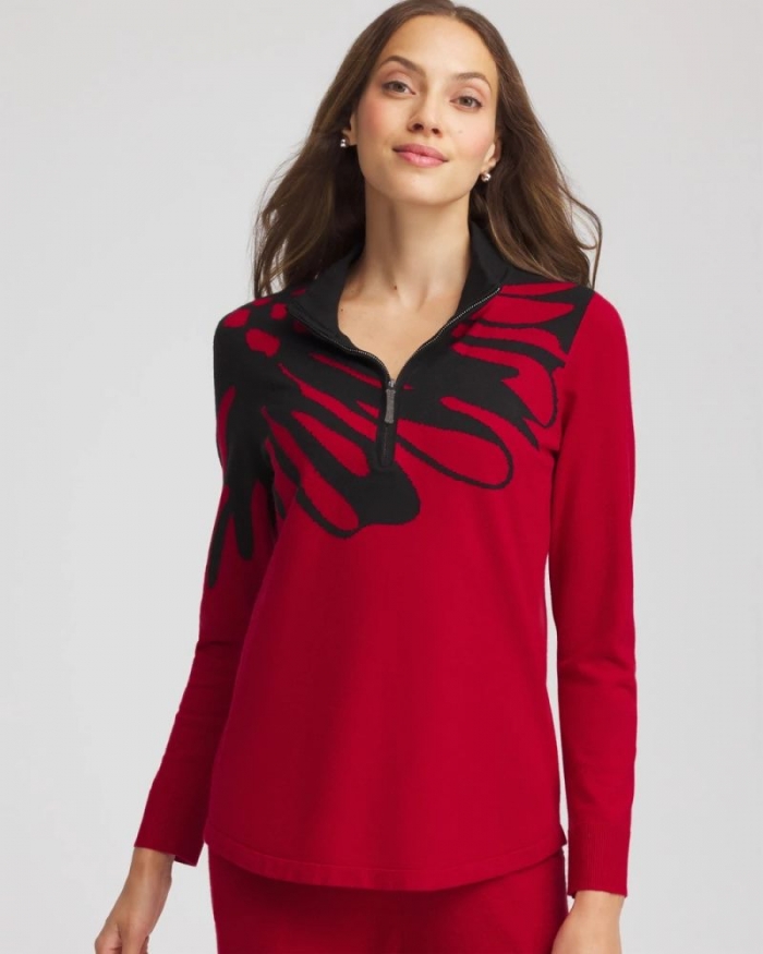 Chicos Zenergy® Luxe Printed Pullover Top - CARMINE RED