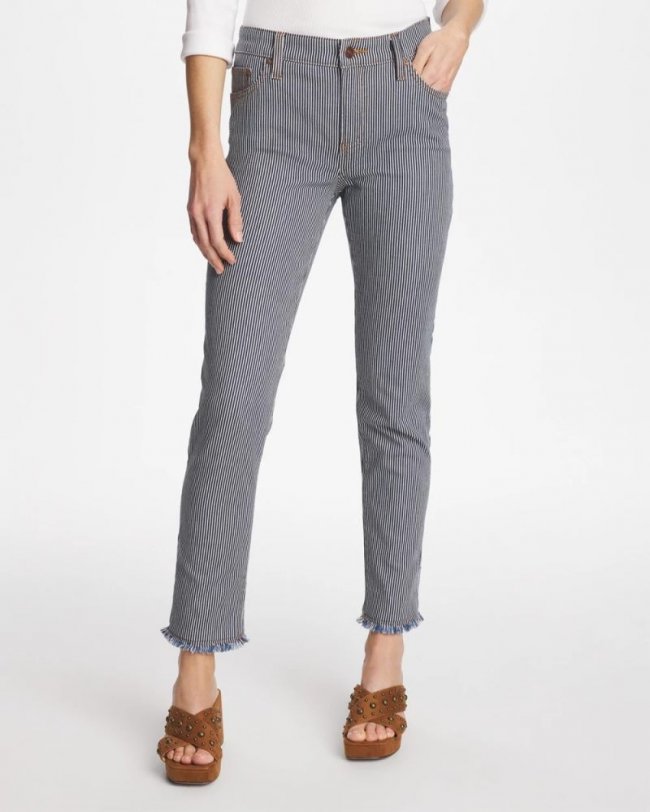 Chicos Petite Pinnacle Stripe Girlfriend Ankle Jeans - DENIM
