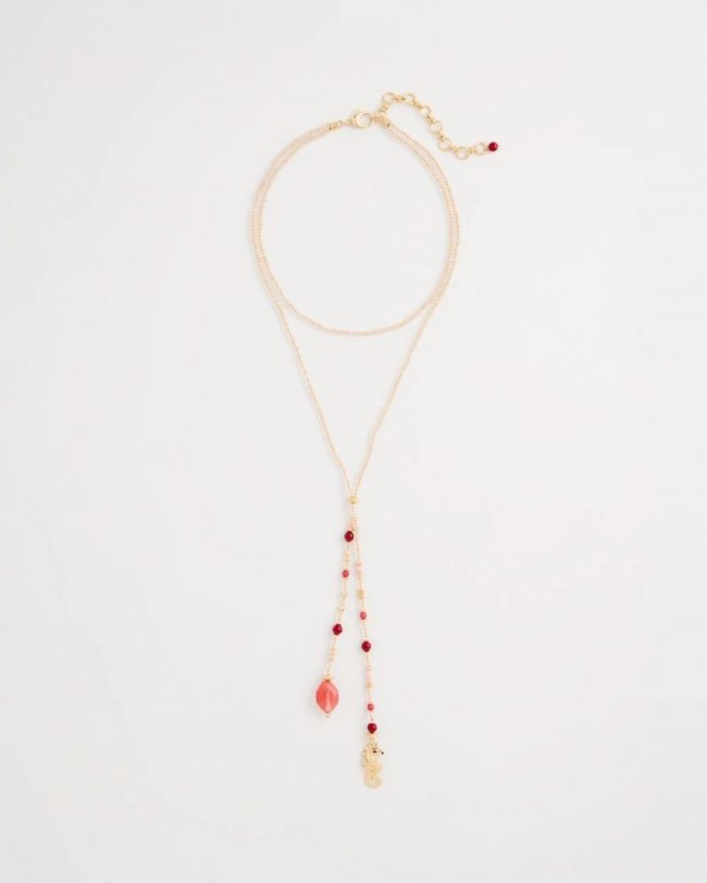 Chicos Coral Genuine Stone Y-Pendant Necklace - CORAL