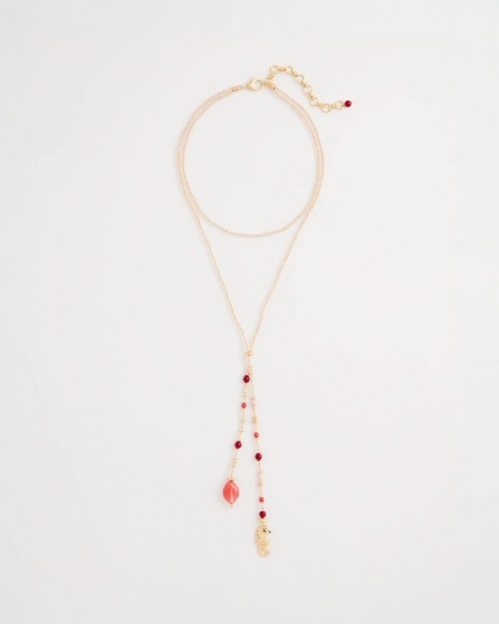 Chicos Coral Genuine Stone Y-Pendant Necklace - CORAL