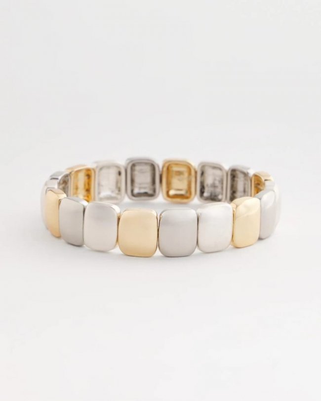 Chicos Mixed-Metal Matte Square Stretch Bracelet - MIXED METALS Chicos Mixed-Metal Matte Square Stretch Bracelet - MIXED METALS