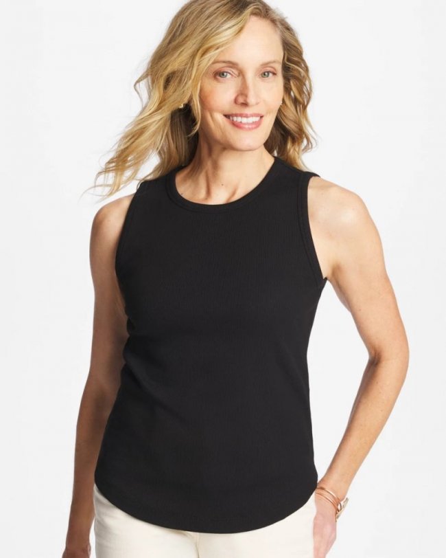 Chicos High Neck Rib Tank - BLACK