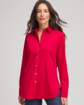 Chicos No Iron Rhinestone Button Shirt - CARMINE RED