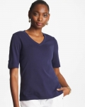 Chicos Pima V-Neck Tee - PASSPORT BLUE