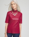Chicos Faux Leather Mock Neck Tee - BERRY COMPOTE Chicos Faux Leather Mock Neck Tee - BERRY COMPOTE