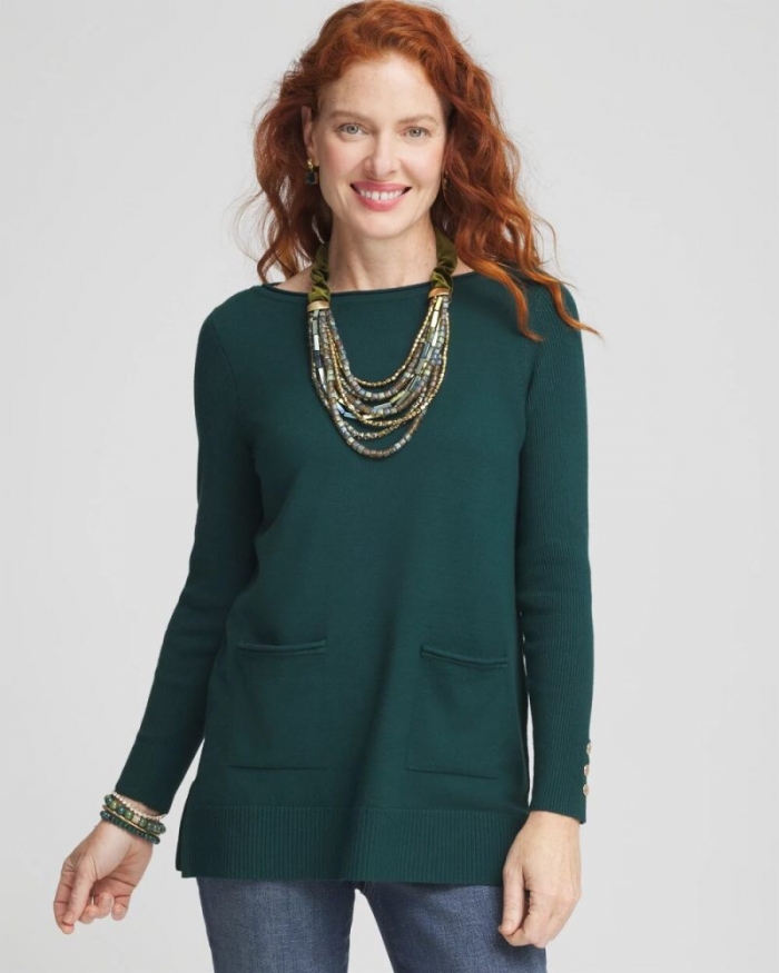Chicos Pocket Sweater Tunic - ENCHANTED FOREST