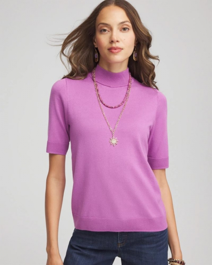 Chicos Ella Elbow Sleeve Mockneck Sweater - GOOSEBERRY