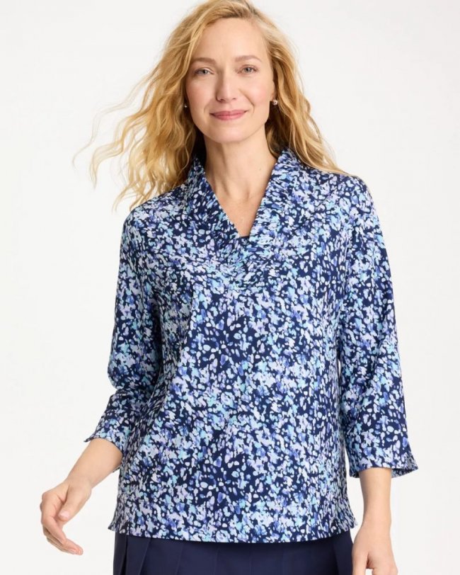 Chicos Zenergy® UPF Ruffle Neck Top - AMPARO BLUE
