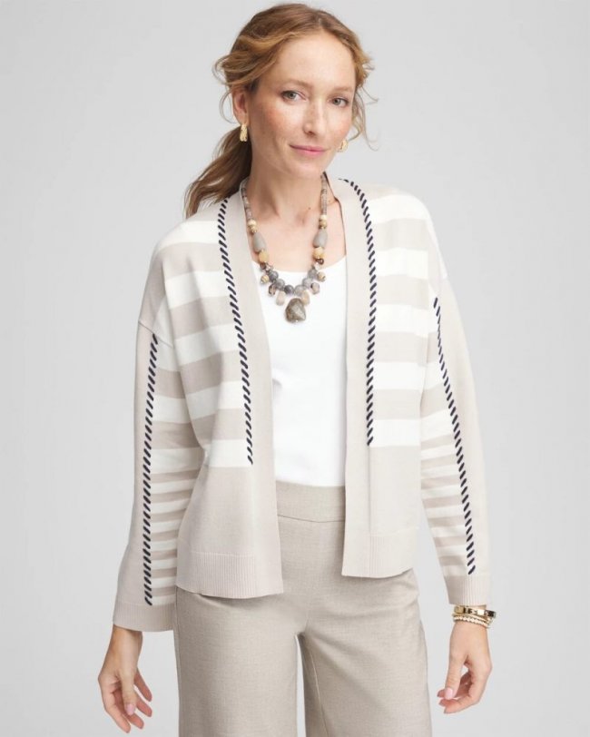 Chicos Striped Cardigan - ECRU