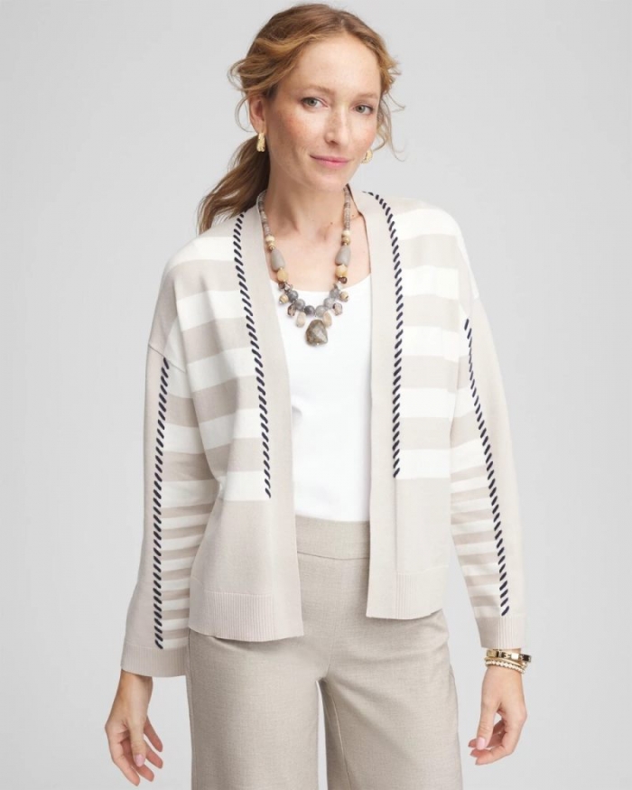 Chicos Striped Cardigan - ECRU