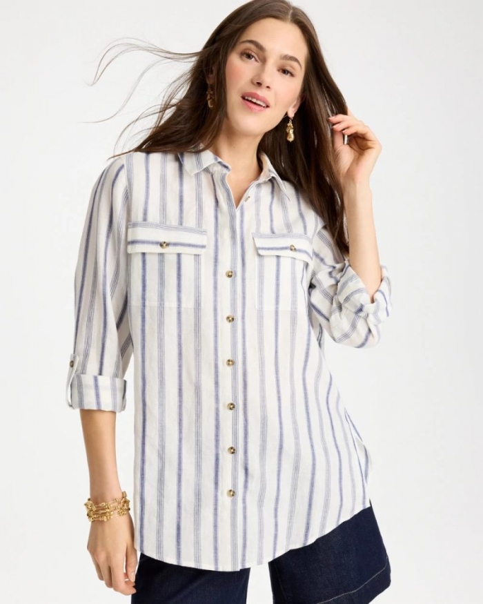 Chicos Linen-Cotton Utility Tunic - INDIGO