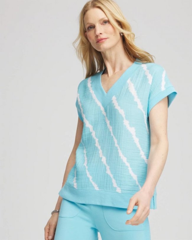 Chicos Zenergy® Tie-Dye Gauze Top - PARADISO BLUE