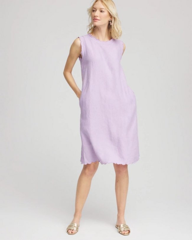 Chicos Sleeveless Scalloped Trim Dress - GENTLE LAVENDER