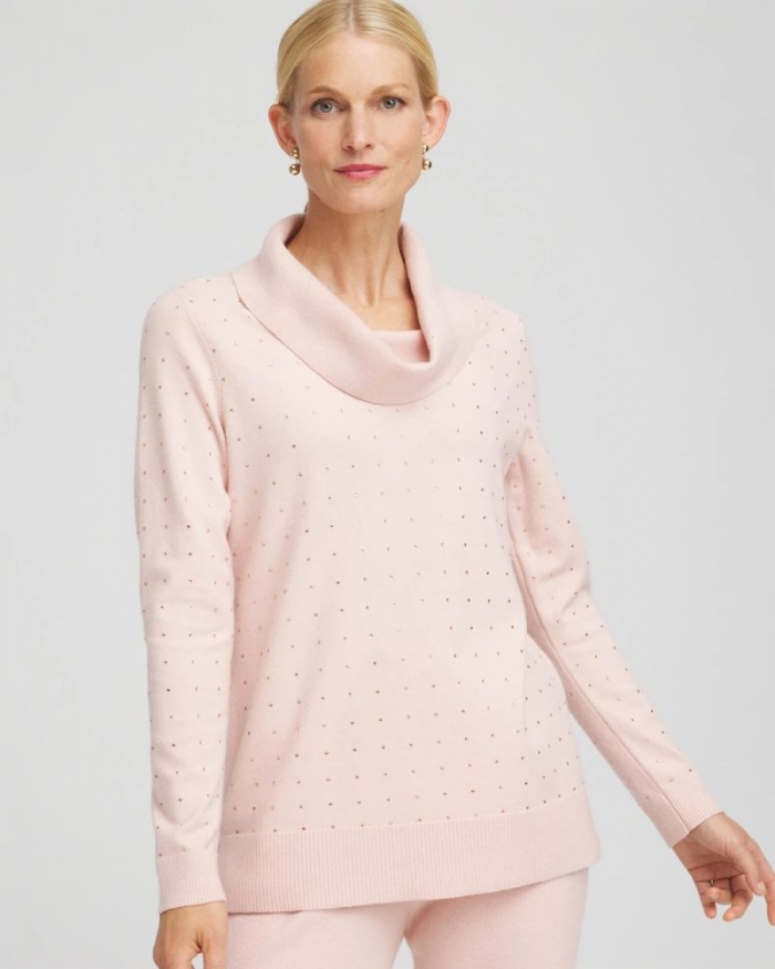 Chicos Zenergy® Luxe Diamante Cowlneck Tunic - ROSE SMOKE