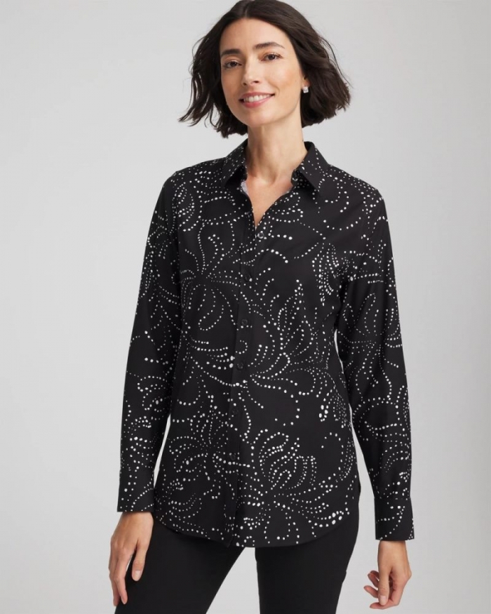 Chicos No Iron Findot Print Sateen Shirt - BLACK