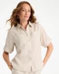 Chicos Linen Camp Collared Shirt - OATMEAL Chicos Linen Camp Collared Shirt - OATMEAL