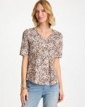 Chicos Printed Cotton Slub V-Neck Tee - CATTAIL BROWN Chicos Printed Cotton Slub V-Neck Tee - CATTAIL BROWN