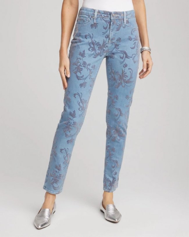 Chicos Girlfriend Slim Ankle Flocked Jeans - FINFLOW INDIGO