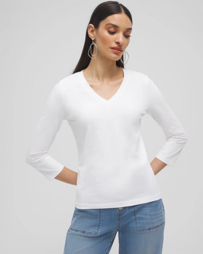 Chicos 3/4 Sleeve Perfect Tee - ALABASTER