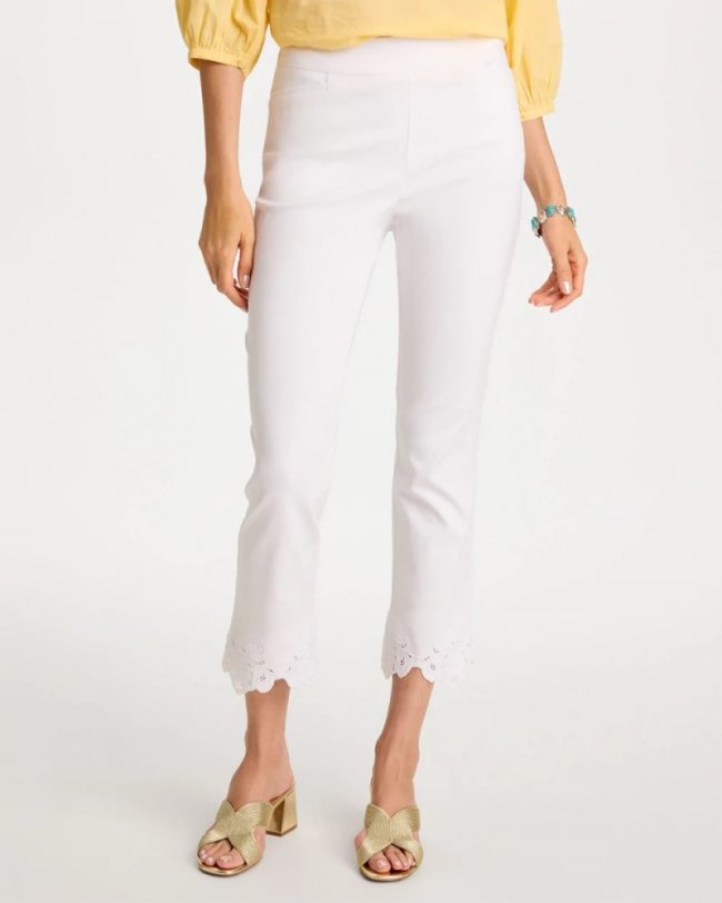 Chicos Embroidered Brigitte™ Slim Crop Pant - ALABASTER