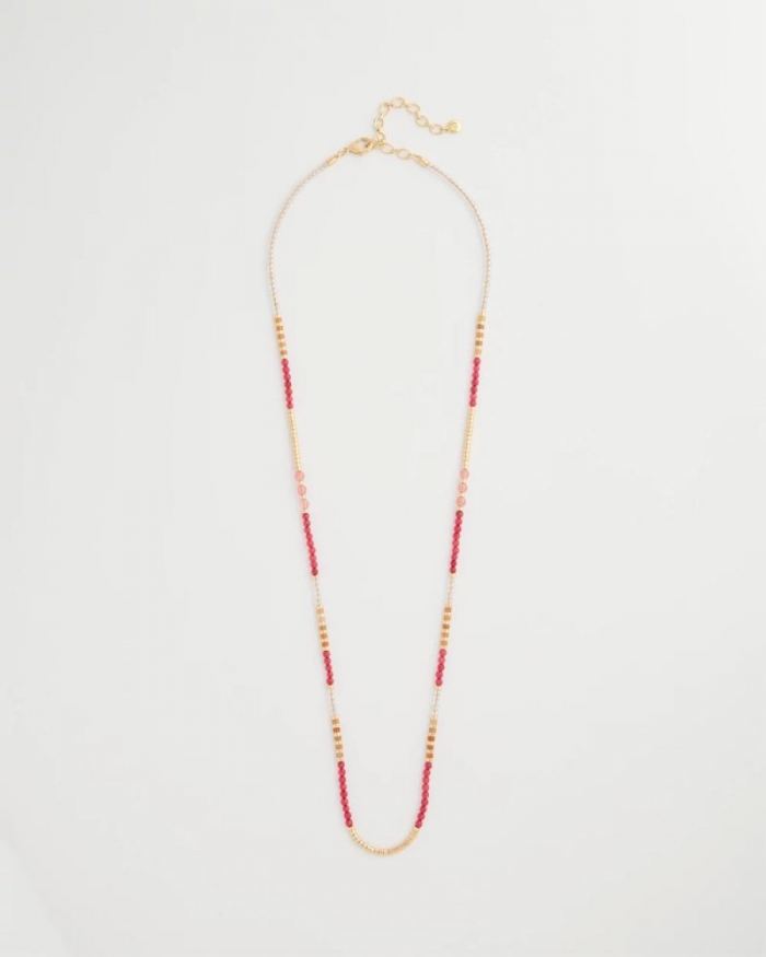 Chicos Coral Genuine Stone Long Necklace - CORAL